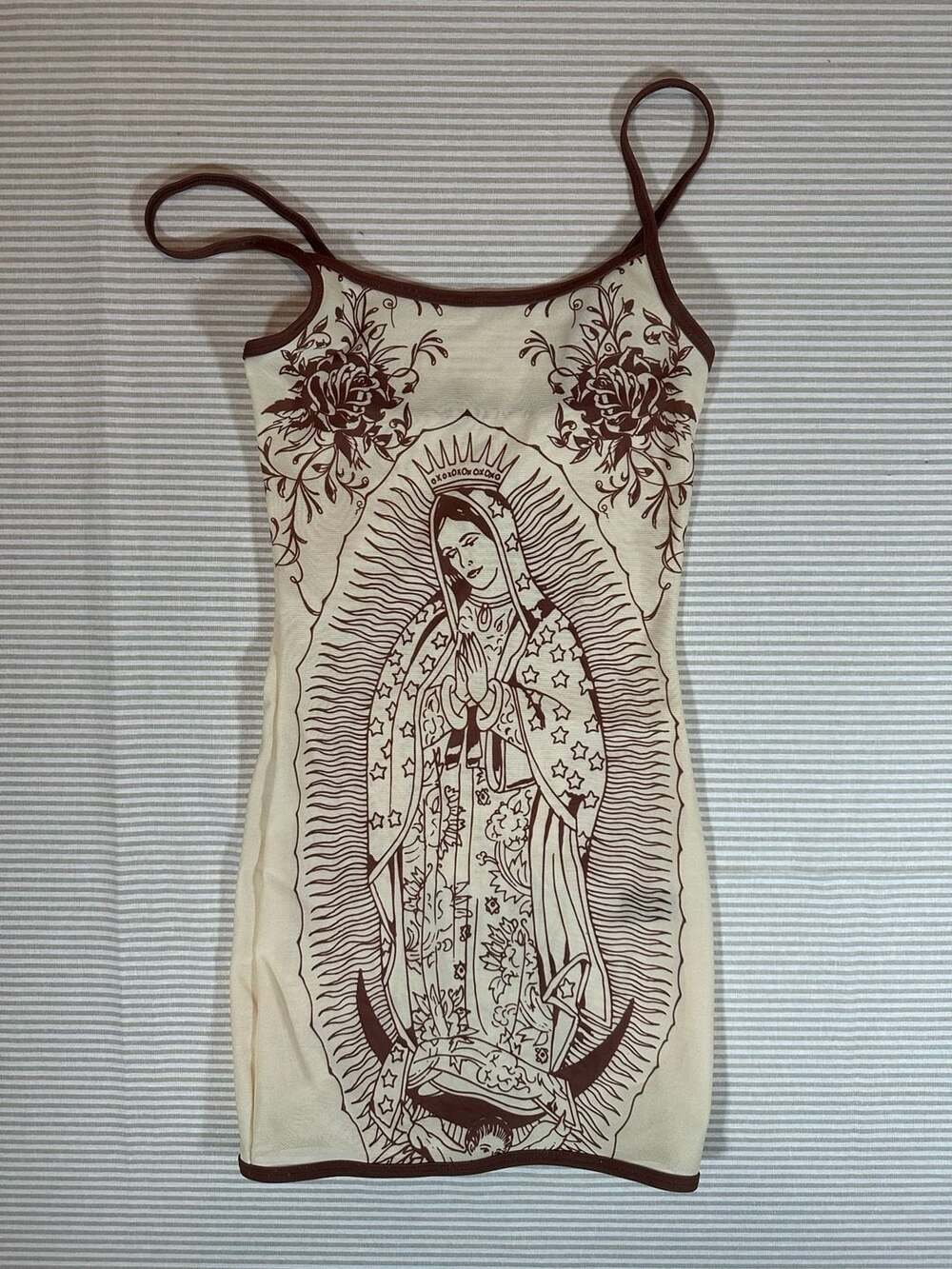 Ed Hardy Virgin Mary Beige Graphic Print Bodycon Mini Dress